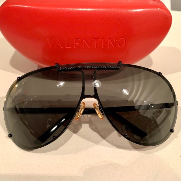 Valentino Black Embellished Shield sunglasses